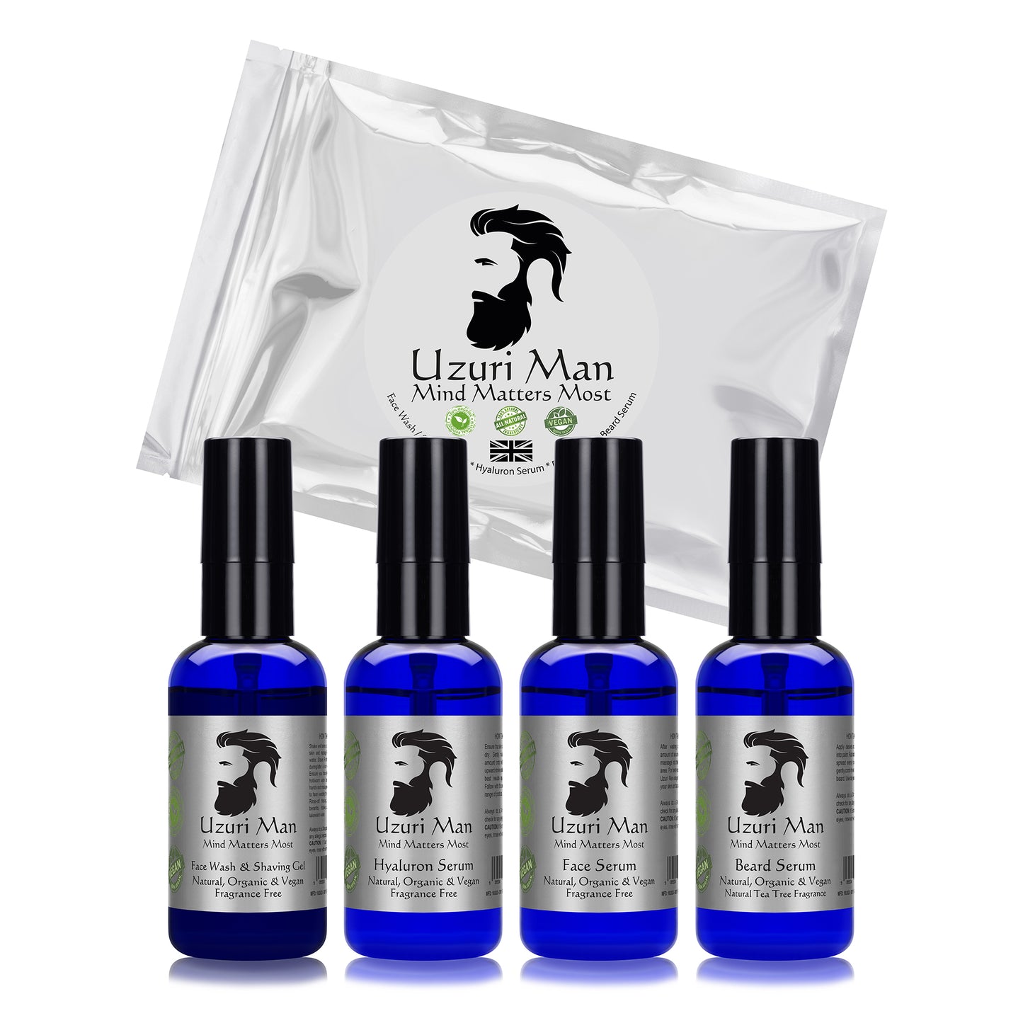 Uzuri Man Skin & Beard Care Set - Hydrating Face Wash & Serum For All Skin Types