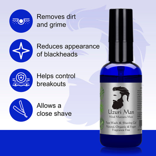 Charcoal Face Wash & Shaving Gel - Activated, Detox, Acne Control, Hydrating