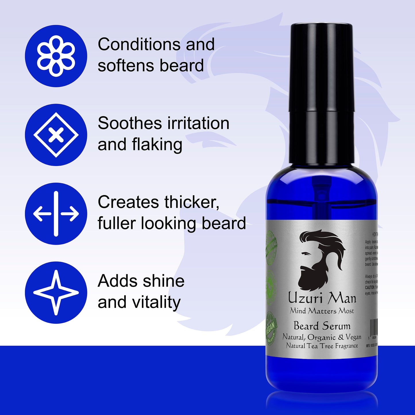 Uzuri Man Beard Serum - Stimulates Growth & Fullness, Reduces Itch, Hydrates