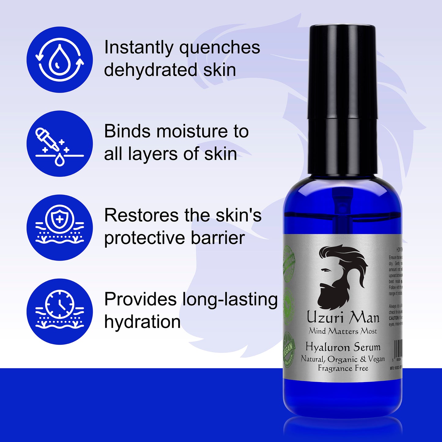 Uzuri Man Hyaluron Serum - Hydrating, Anti-Aging, Vegan Skincare for Men