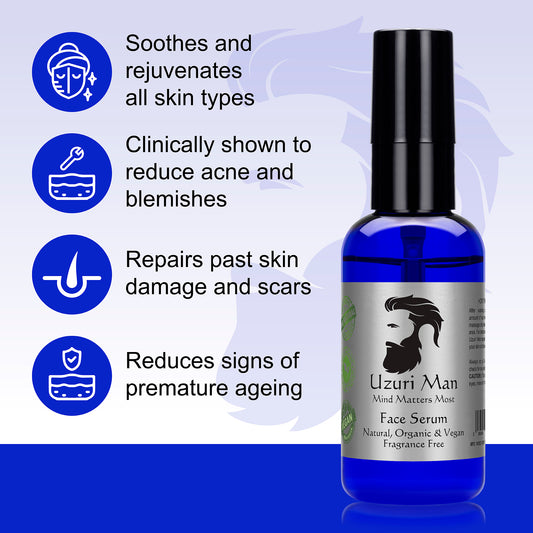 Men's Organic Face Serum - Hydrating, Argan Oil, Vegan, Acne & Ageing Skin 50ml