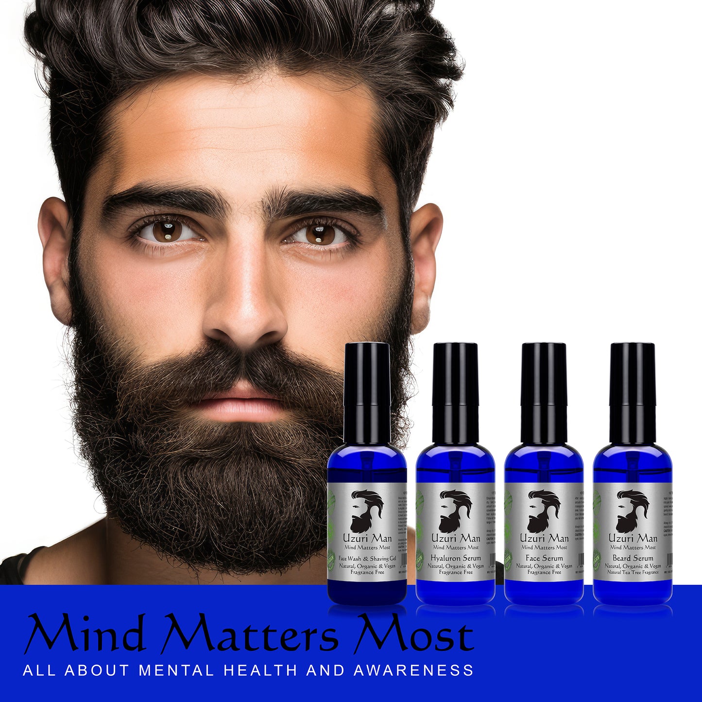 Uzuri Man Skin & Beard Care Set - Hydrating Face Wash & Serum For All Skin Types