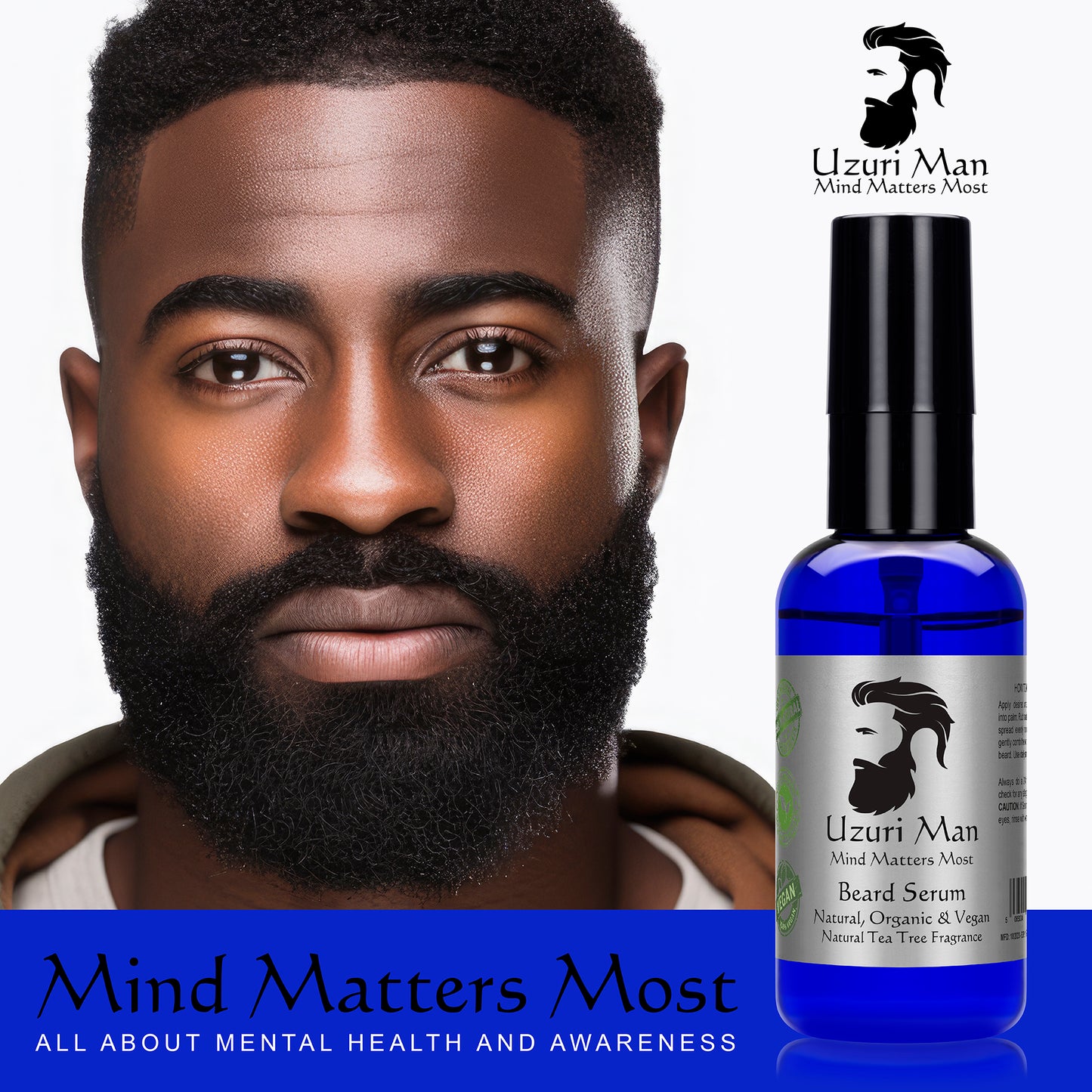 Uzuri Man Beard Serum - Stimulates Growth & Fullness, Reduces Itch, Hydrates