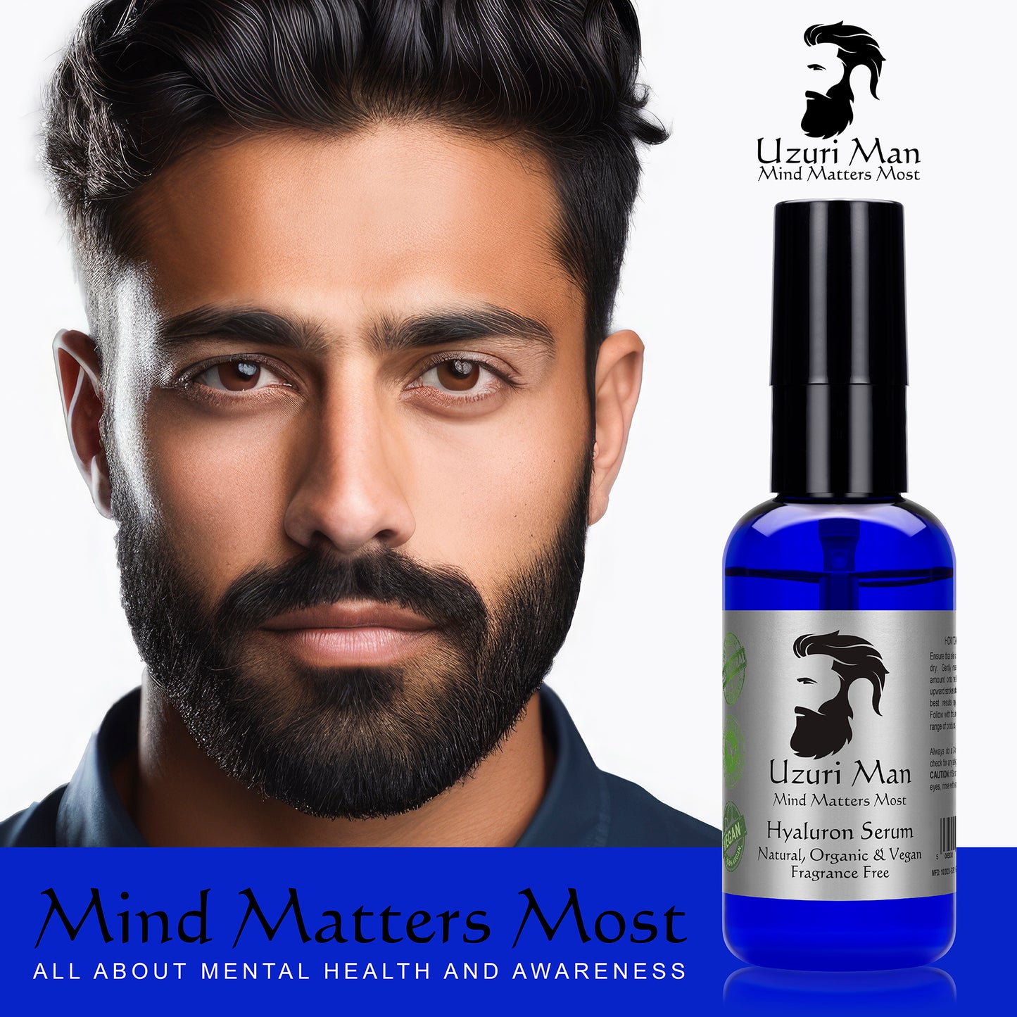 Uzuri Man Hyaluron Serum - Hydrating, Anti-Aging, Vegan Skincare for Men