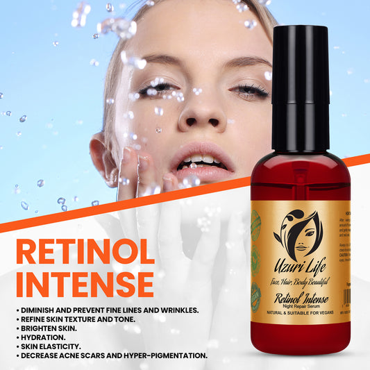 Uzuri Life Retinol Intense Serum - Anti-Wrinkle, Hydrating, Vegan, All Skin Types