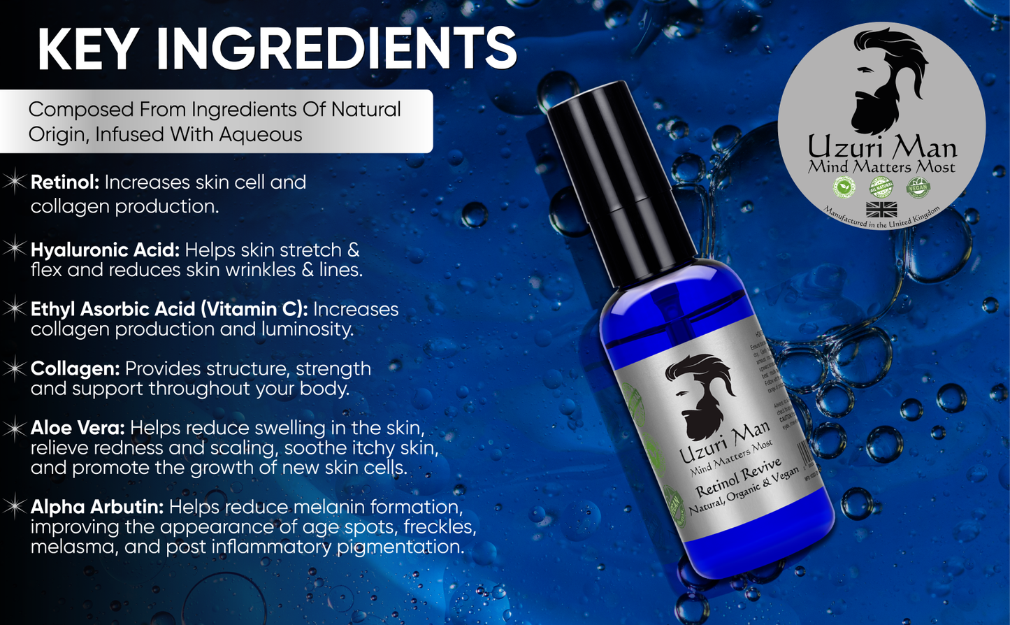 Men's Organic Retinol Revive Serum - Hydrating, Vegan, Anti-Aging/wrinkles 50ml